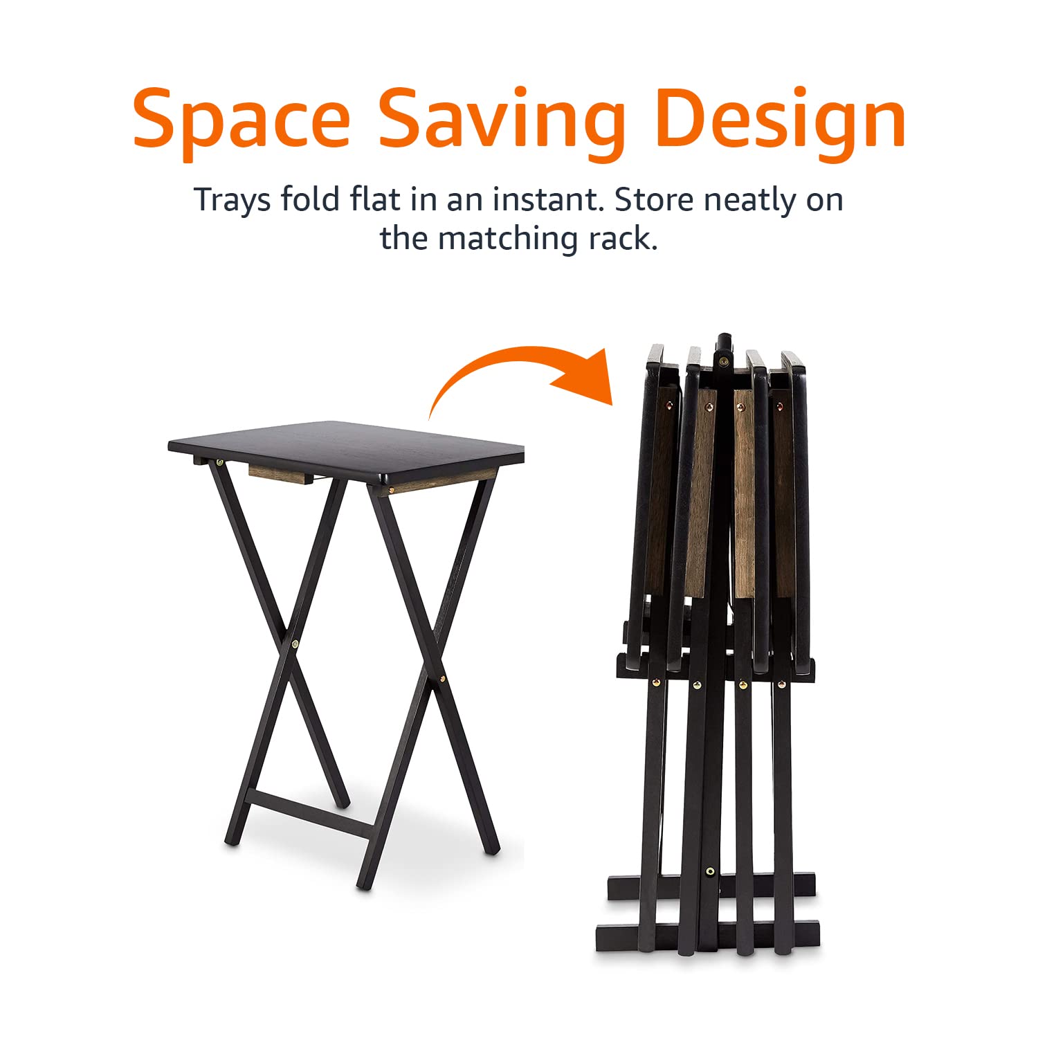 Folding TV Tray Tables with Storage Rack, Set of 4