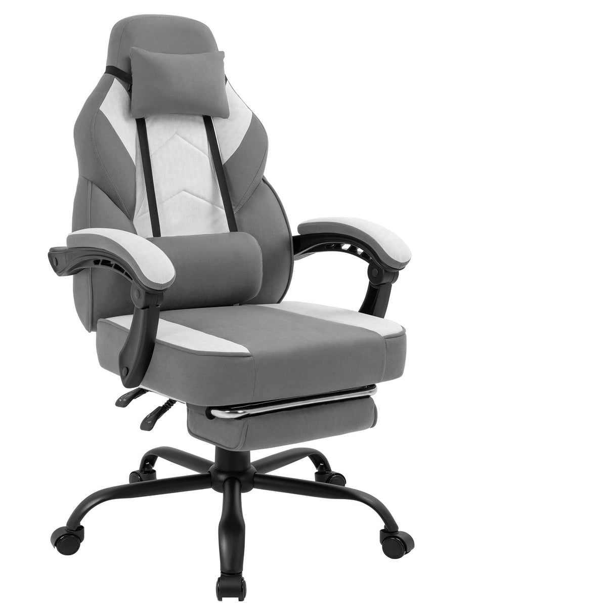 Gaming Chair for Adults with Massage Lumbar Support, Fabric Grey
