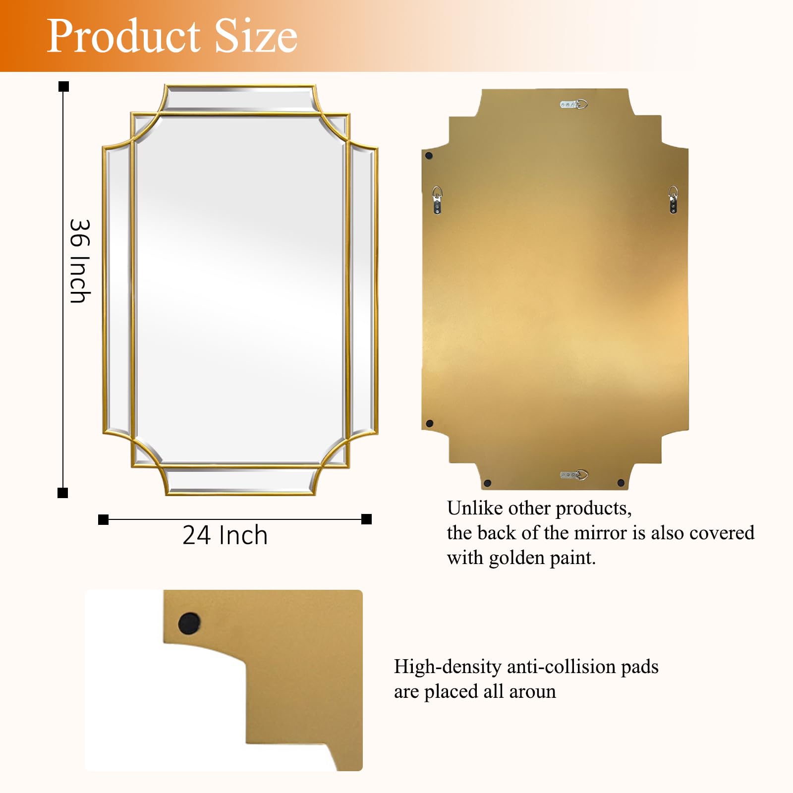 Gold Beveled Rectangular Wall Mirror