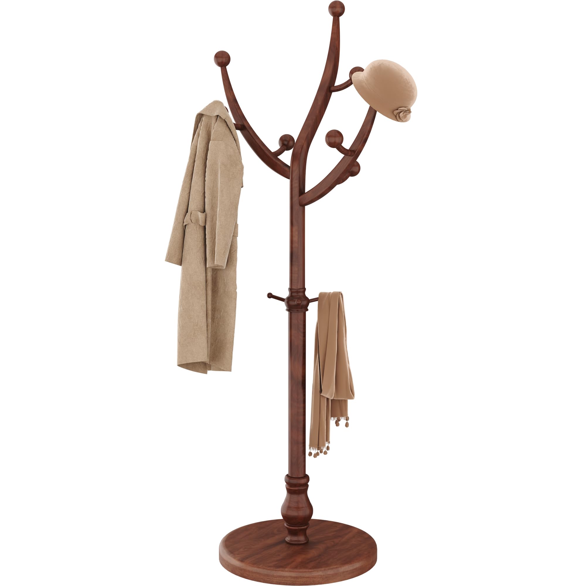 Freestanding Wooden Coat Rack with 11 Hooks