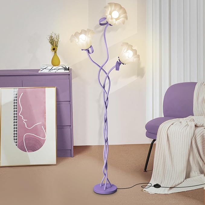 Gooseneck Floor Lamp with 3 Flower Shades