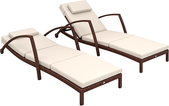 Outdoor Reclining Chaise Lounge Chair Set of 2