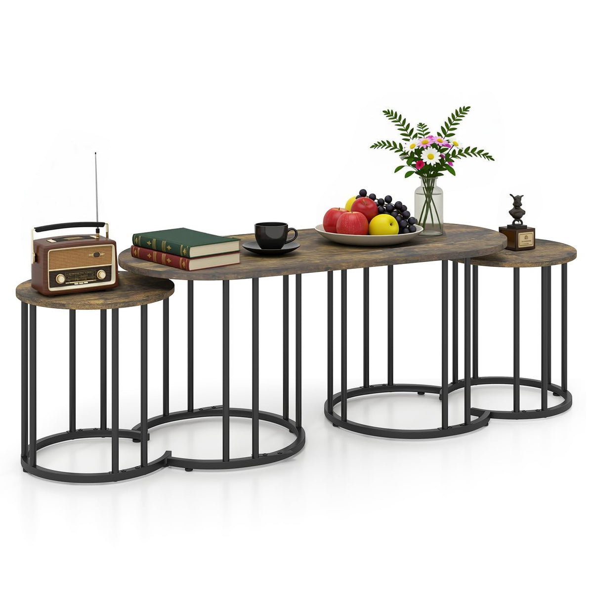 GIANTEX Nesting Coffee Table Set of 3, Living Room Table Set, Brown