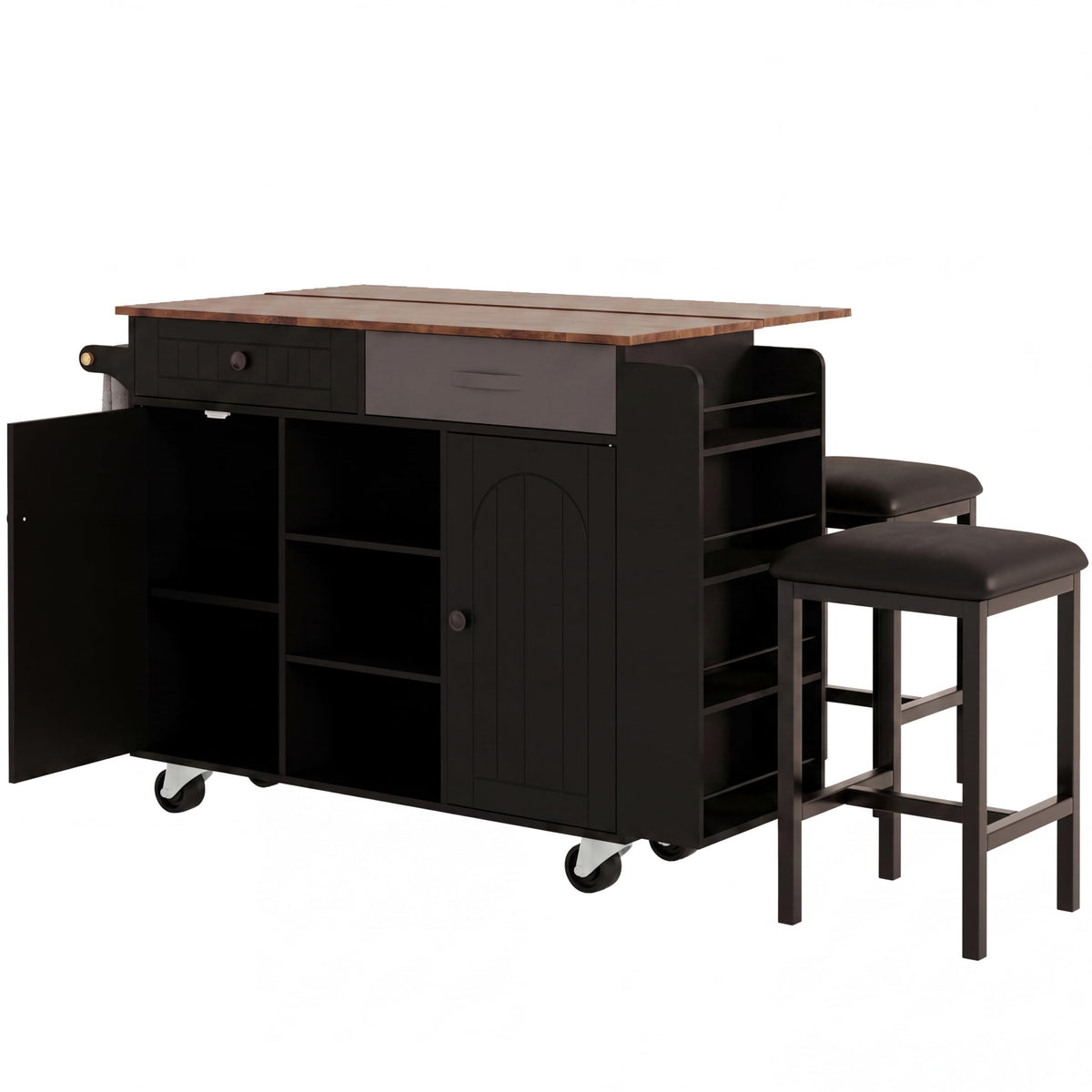 Ncoutaire Rolling Kitchen Island with Storage, Black