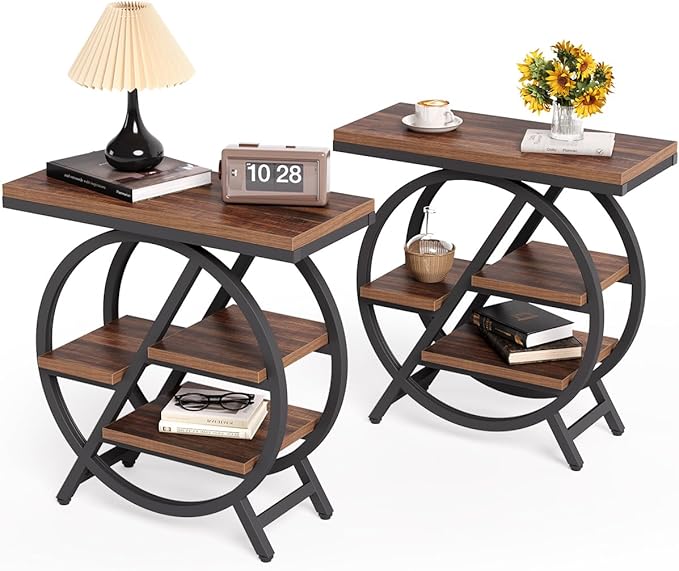 4-Tier Narrow Side Table with Faux Marble Top