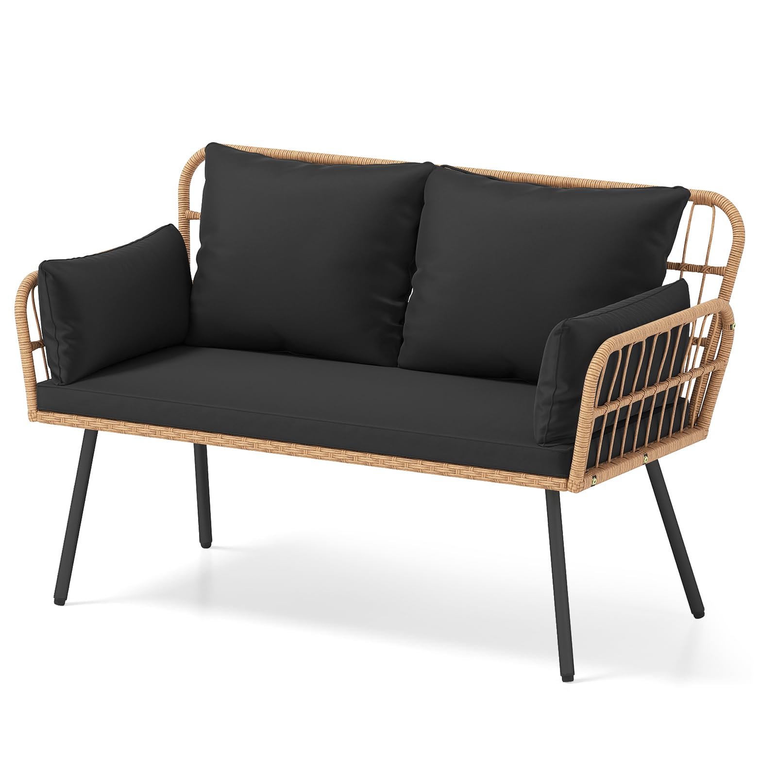 Outdoor PE Rattan Loveseat Sofa with Cushions