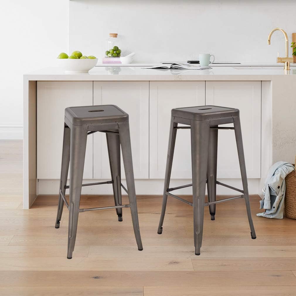 Metal Bar Stools Set of 4, 30" Stackable Counter Height Stools