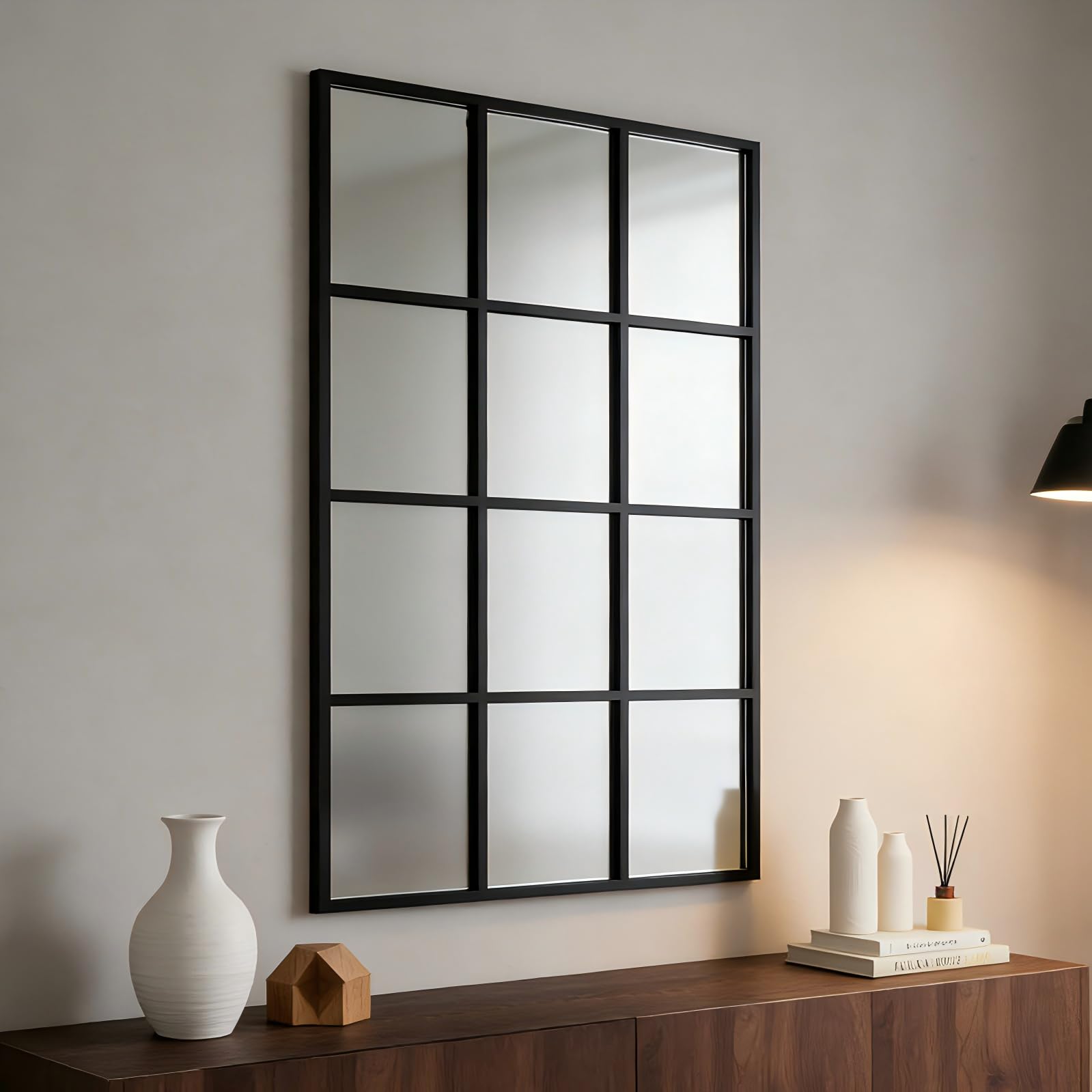 Arched Grid Wall Mirror – Matte Black, 47" x 32"