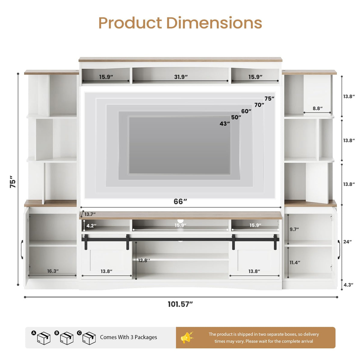 Kikihouse 101" W Modern Wall Unit Entertainment Center for TVs up to 75"