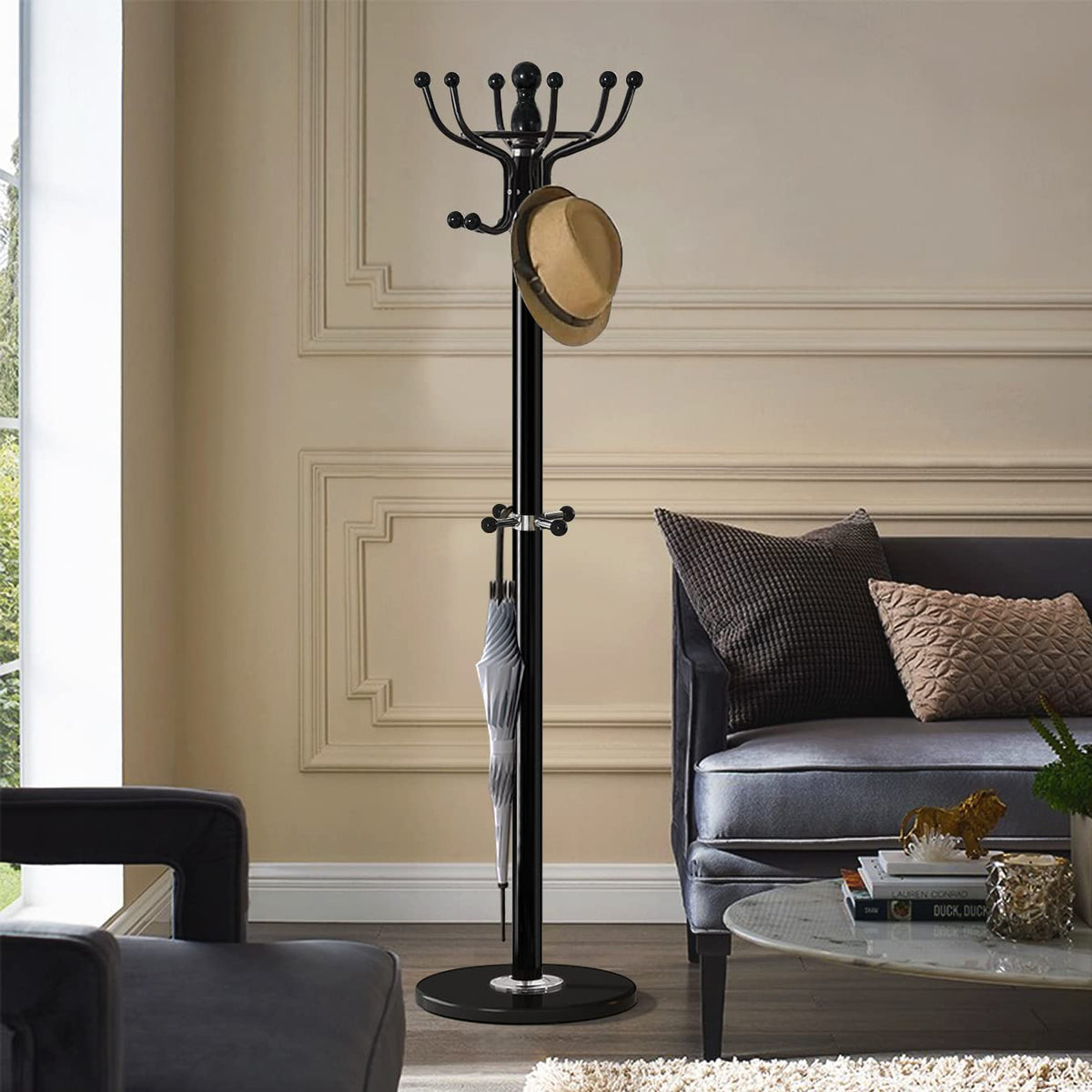 16-Hook Coat Rack with Marble Base