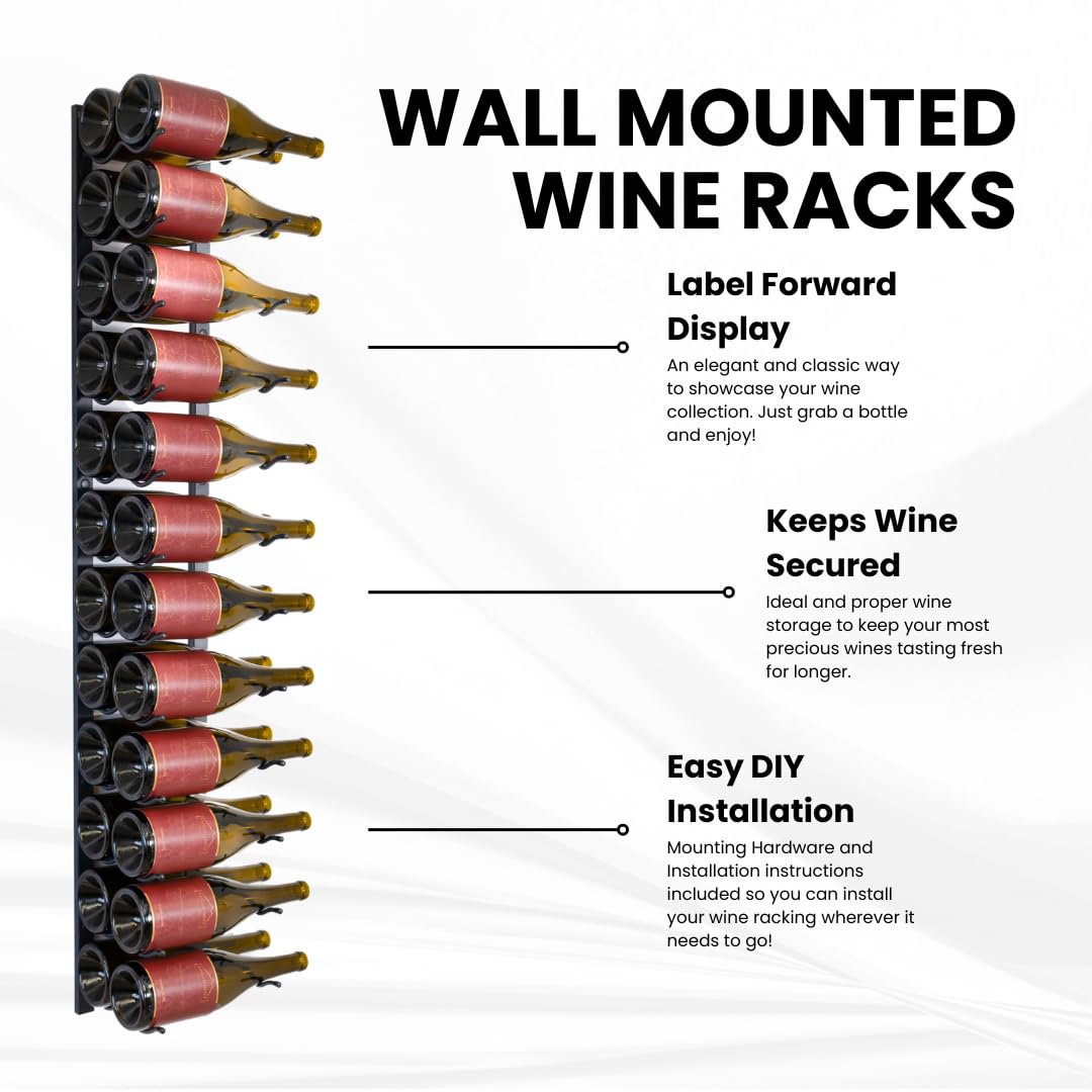 Jagged Ridge Wine Rooms - Premium Wall Mounted Metal Wine Rack - 24 Wine Bottles Holder - Modern Wine Rack, Matte Black - Space Saving for Home, Kitchen, Bar - Designed in Canada by Wine Enthusiasts