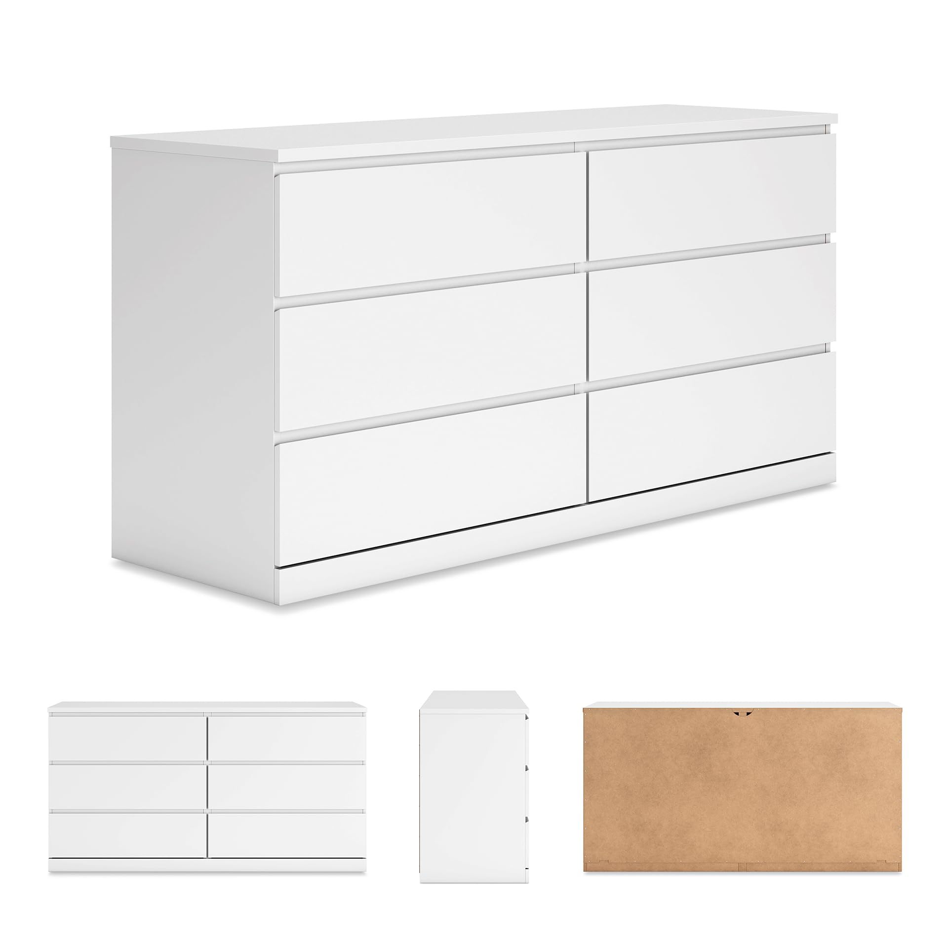 Signature Design by Ashley Onita Modern Dresser with 6 Smooth-Gliding Drawers, Meets ASTM International Safety Standards, White, 59.76' W x 19.29' D x 30.67' H