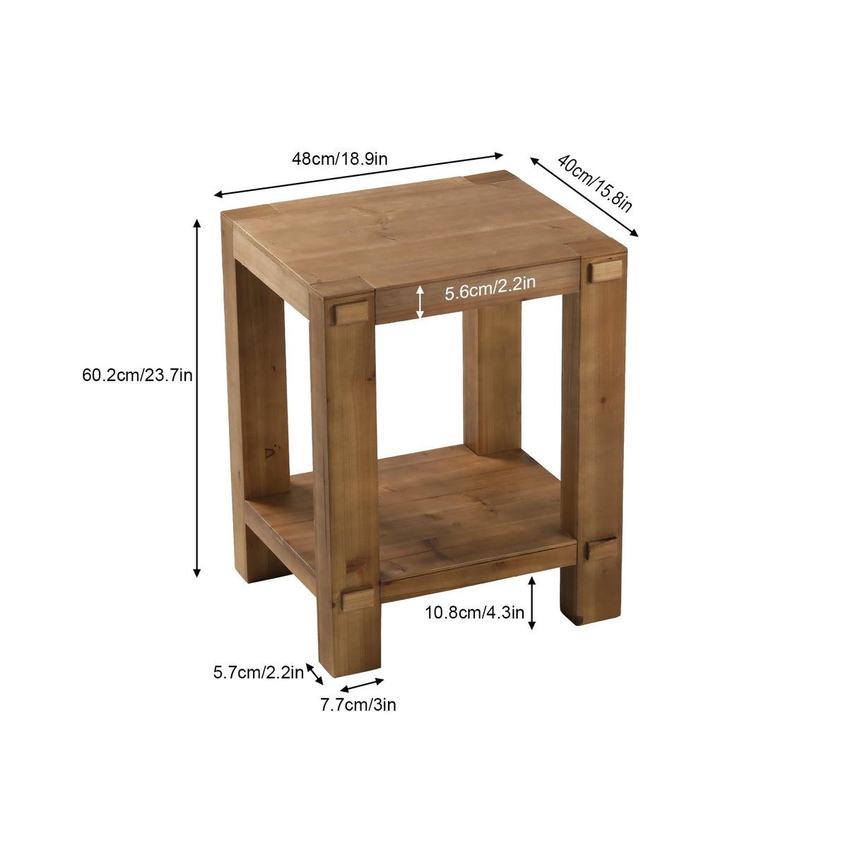 ZOVAZEN Wood End Table, 2-Tier Side Table with Storage Shelf