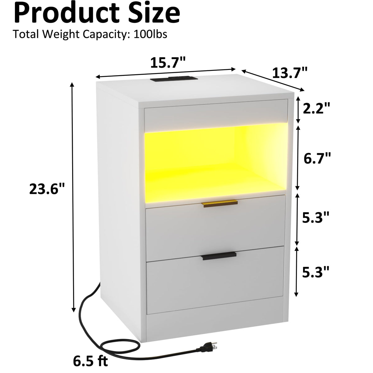 LED Nightstand with Charging Station