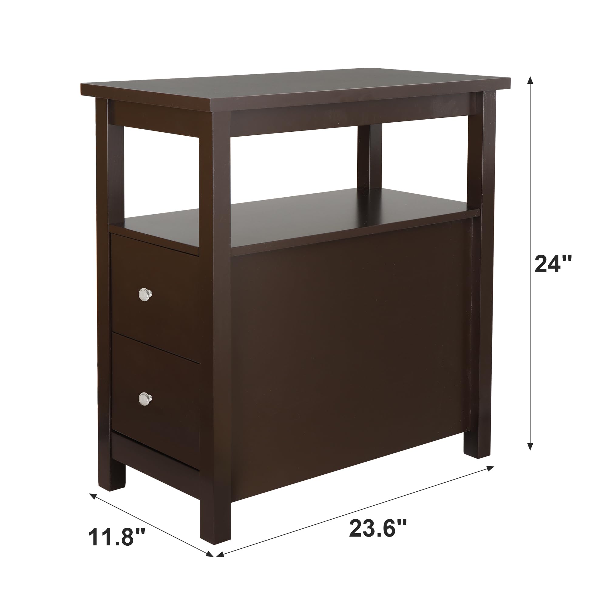 Slim End Table with Drawer & Storage Shelf