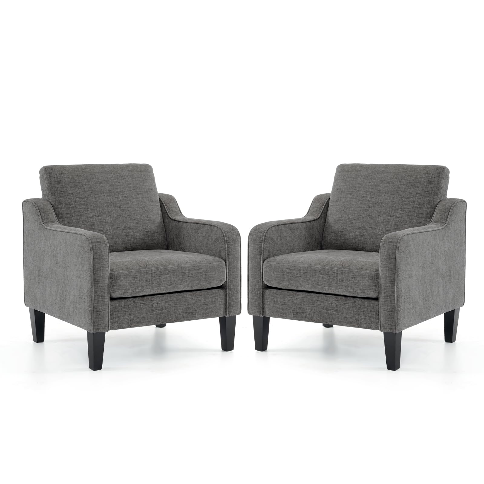 VINGLI Accent Chairs Set of 2 for Living Room, Light Grey Mid Century Modern Chair Soft Chenille Sofa Chair Upholstered Comfy Arm Chairs for Bedroom, Play Room, Apartment