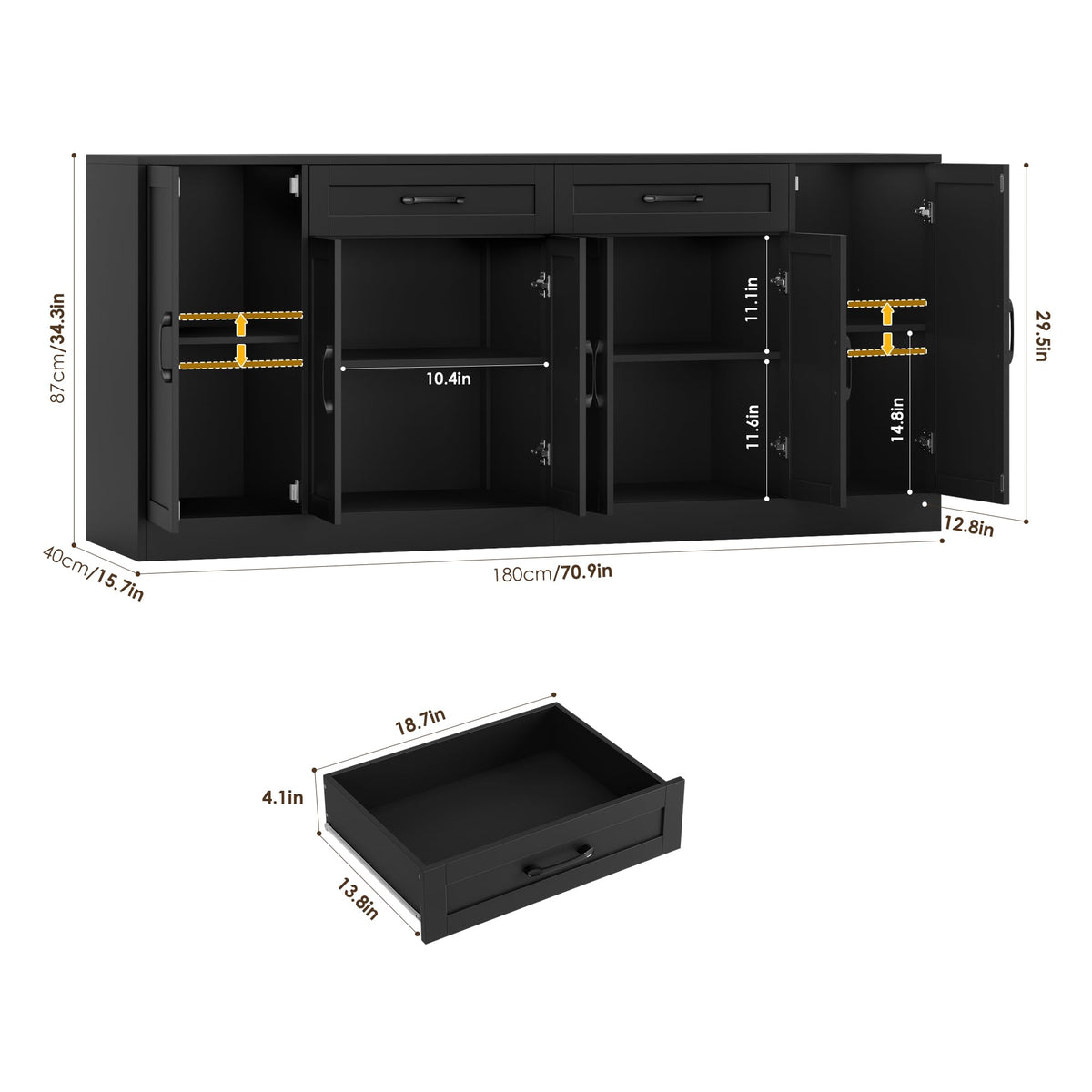 Black Buffet Cabinet with Drawers