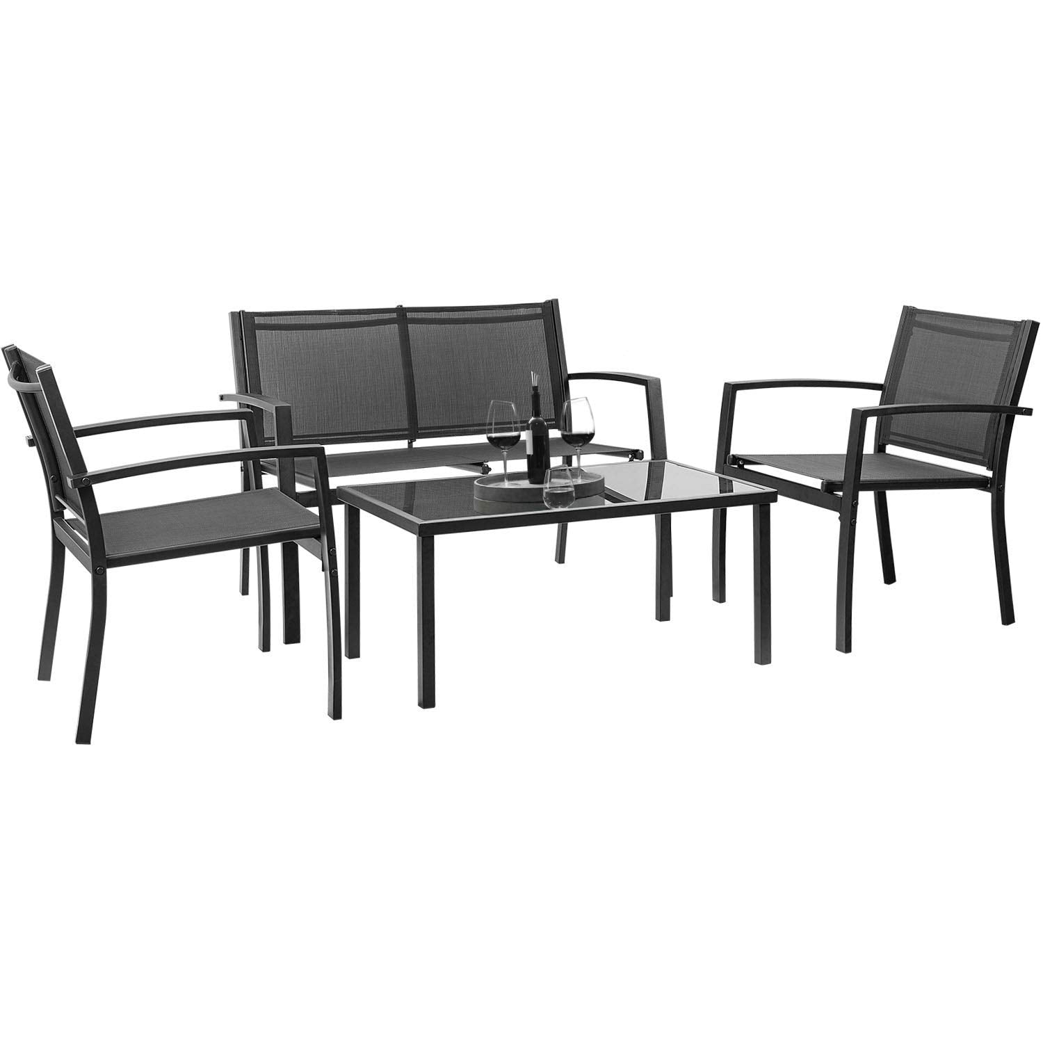 4-Piece Patio Conversation Set with Glass Coffee Table