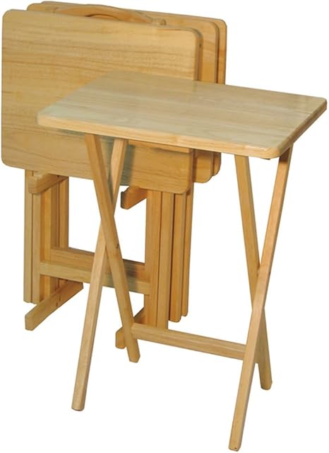 Solid Wood Folding TV Tray Table Set with Storage Stand, 5-Piece