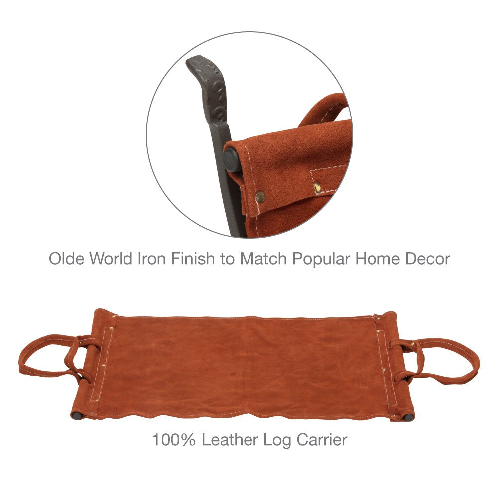 Steel Log Holder with Leather Carrier