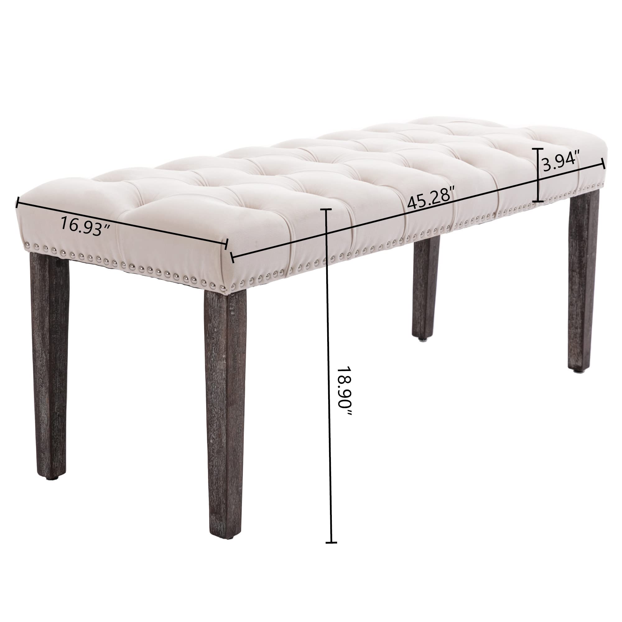KCC Button-Tufted Ottoman Bench, Upholstered Bedroom Benches Velvet Footrest Stool Accent Bench for Entryway Dining Room Living Room Bedroom End of Bed, Beige