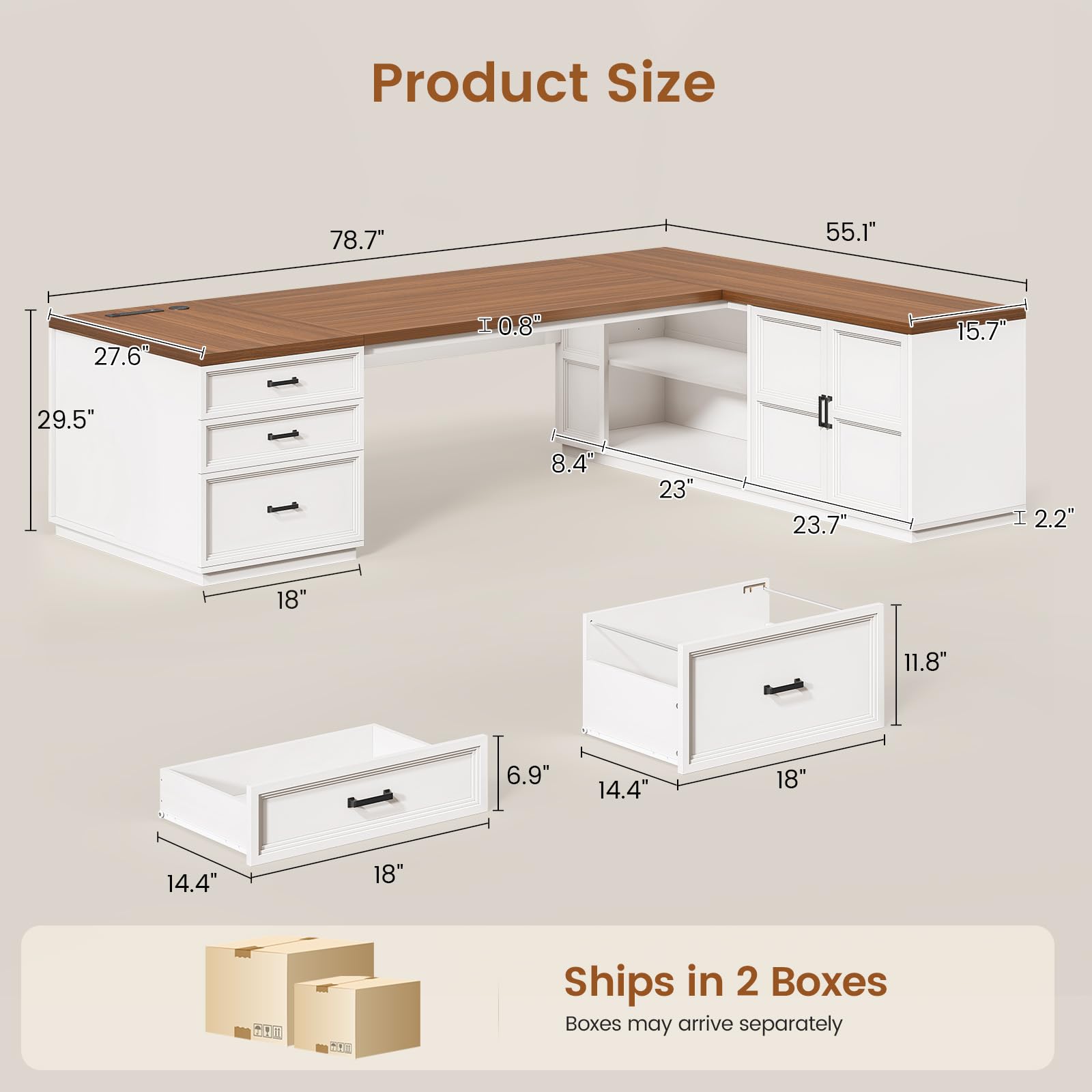 L-Shaped Executive Desk with Charging Station