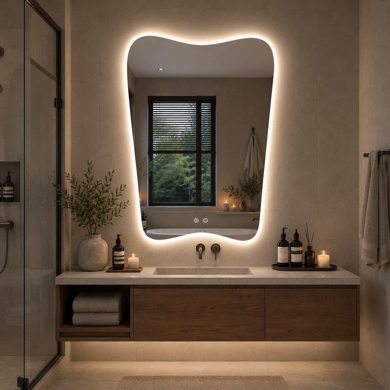 24“x36” Irregular Backlit Bathroom Mirror with Lights, Abstract Vanity Mirror with Lights, Anti-Fog Wall Mirror,Dimmable