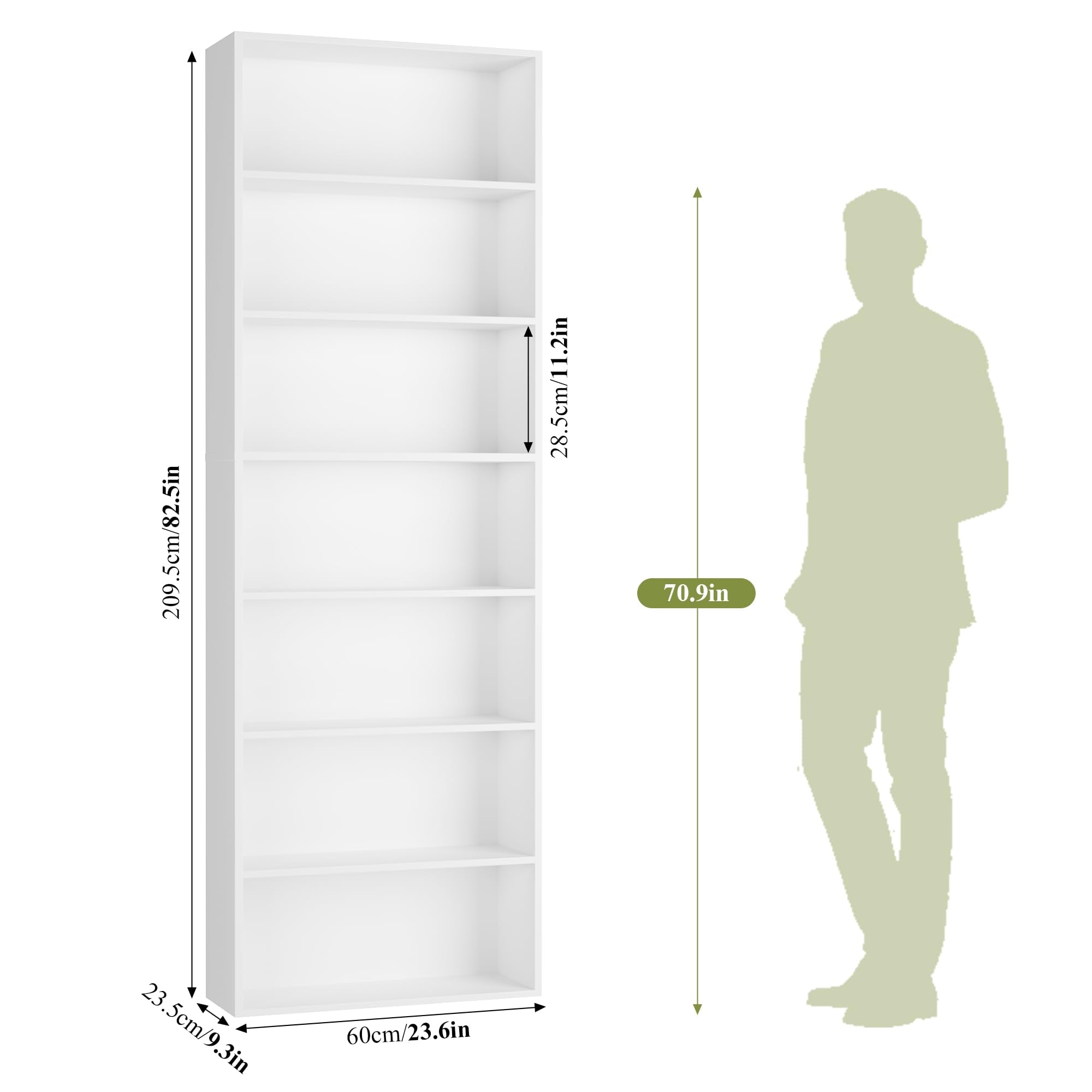 FACBOTALL 82" Tall Bookshelf, 7-Tier Open Shelves Bookcase, Freestanding Display Storage Shelves, Tall Bookcase Home Decor Furniture for Home Office, Living Room, Bedroom, White