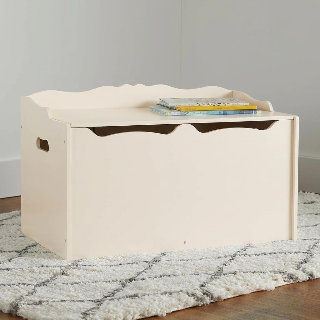 Amazon Basics Kids Wooden Toy Storage Chest with Safety Lid, Spacious Organizer for Bedroom, White, 30" x 18" x 19"