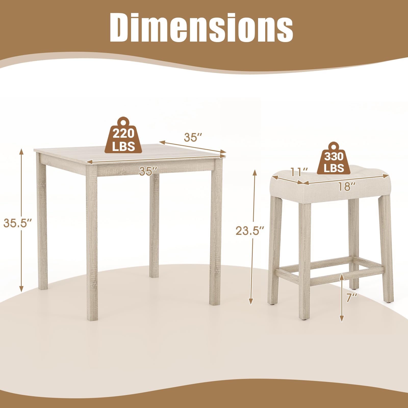 NAFORT 5 PCS Small Dining Table Set, Farmhouse Breakfast Nook Set with 4 Upholstered Saddle Stools, Space-Saving Wooden Bar Table Set for Living Room, Dining Room, Home Bar& Kitchen