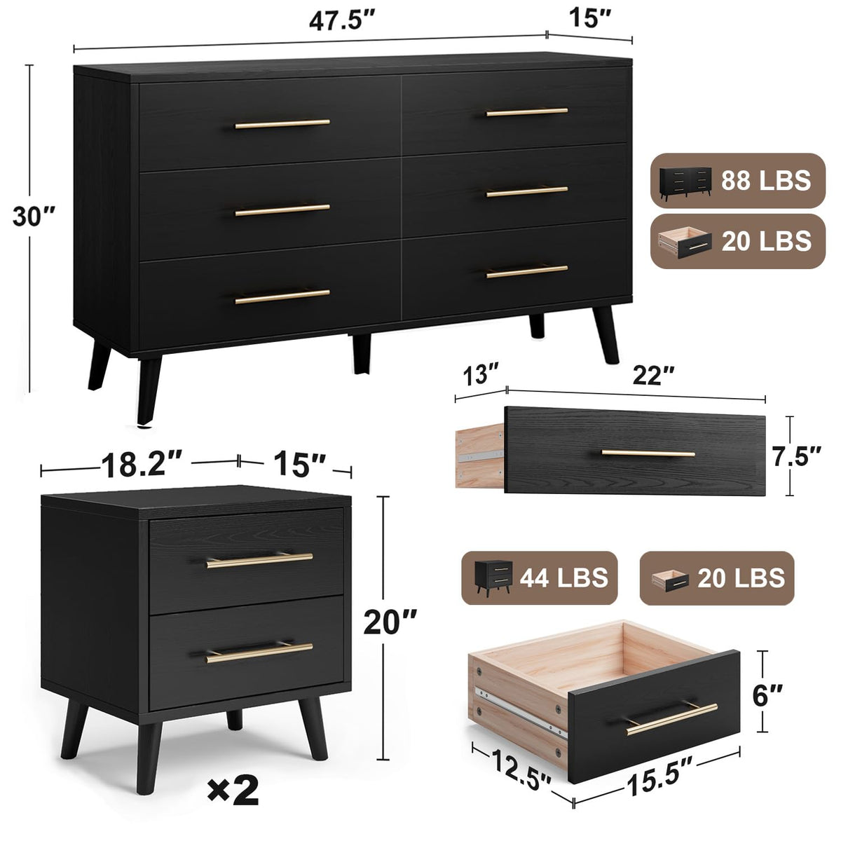 Black 3-Piece Bedroom Set