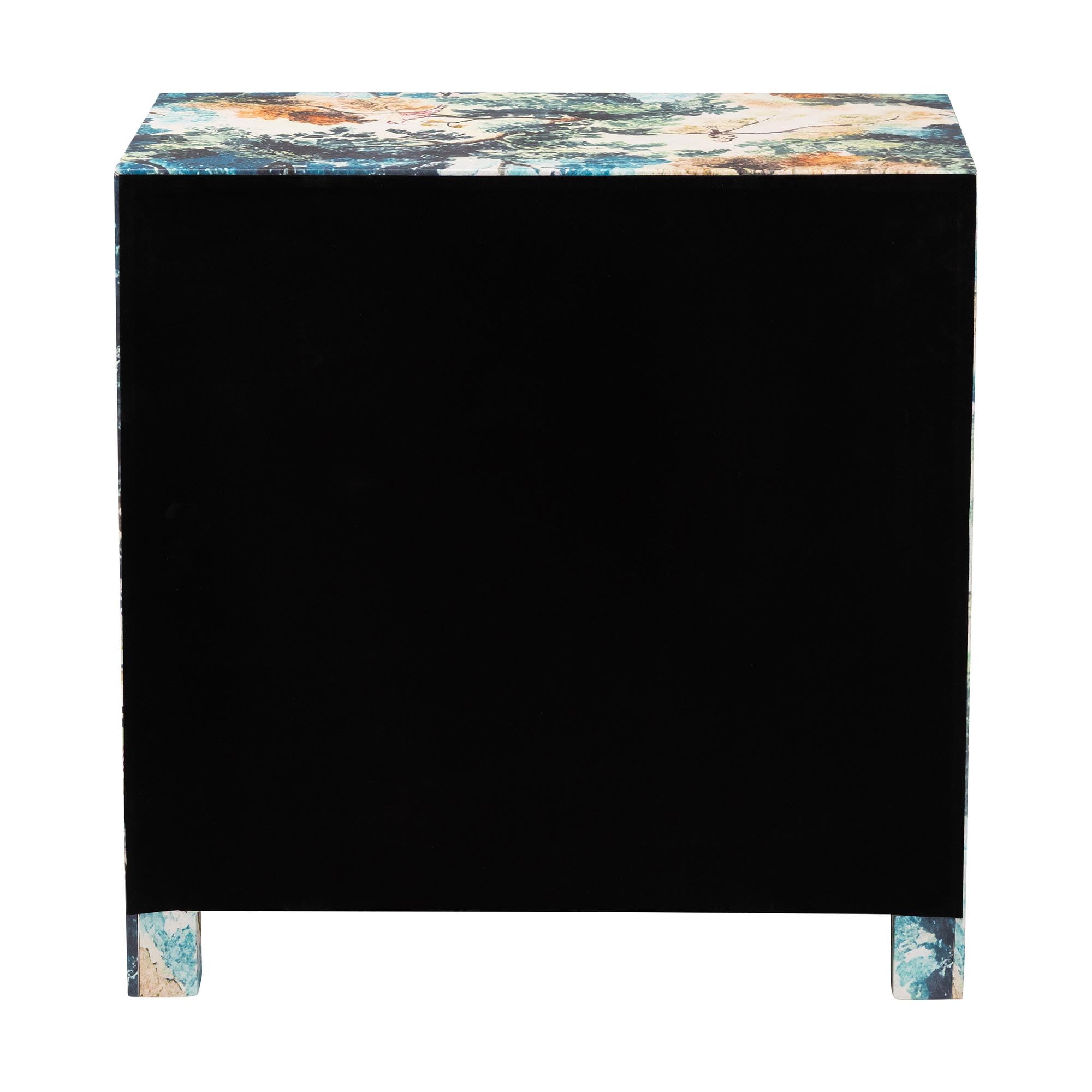 Baxton Studio Adeline End Table with Printed Nature Motif - 3-Drawer Storage Cabinet with Gold Knobs