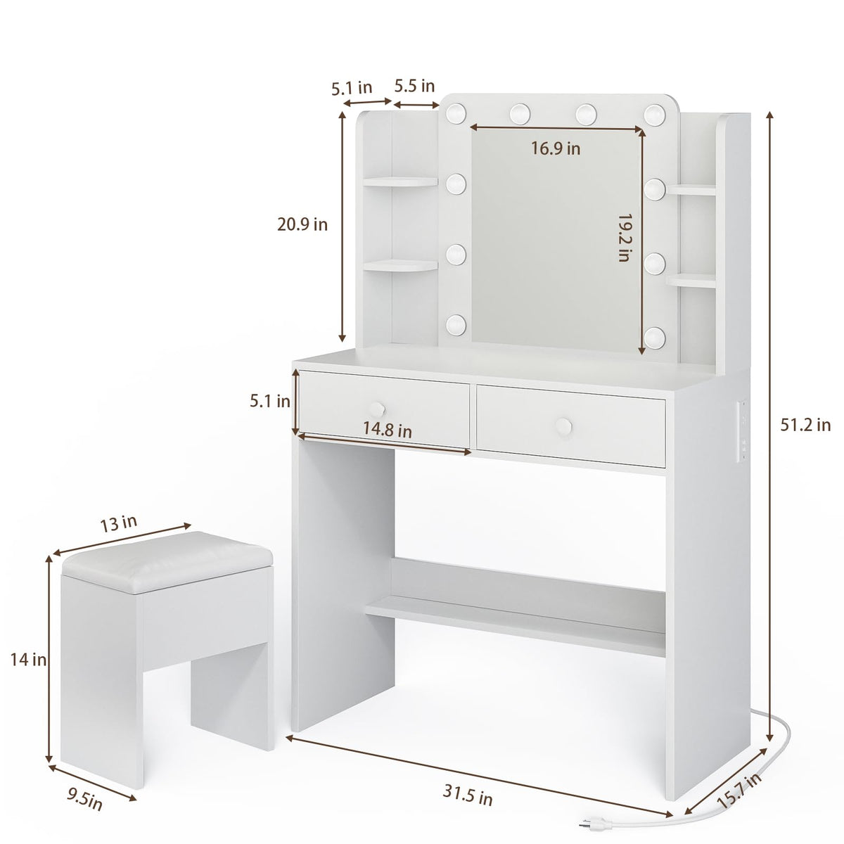 Makeup Vanity with Lighted Mirror