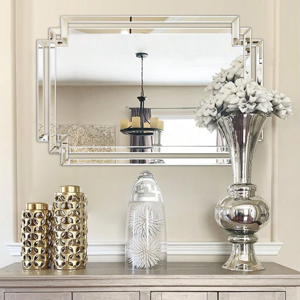 Autdot Modern Large Living Room Decorative Mirror with Mirrored Frame