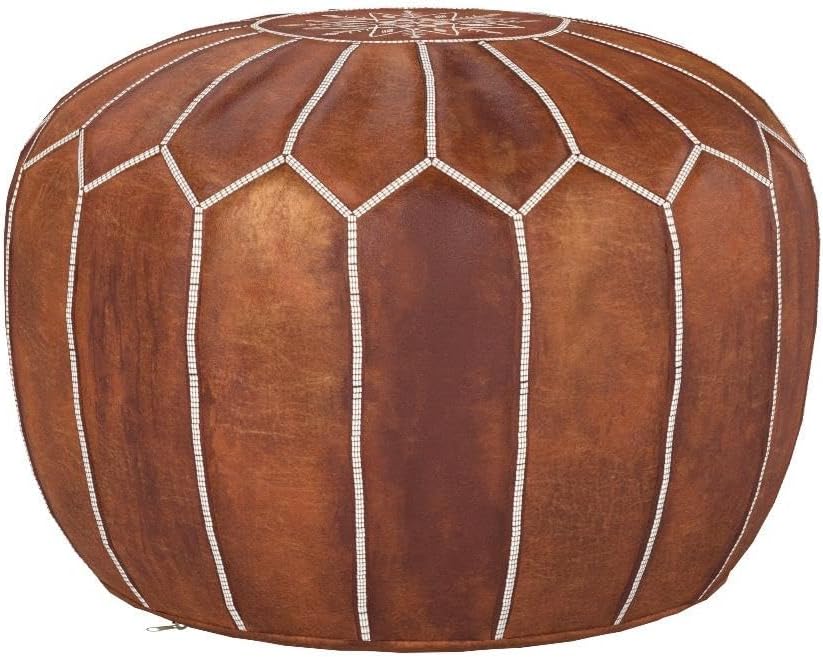 ARTOUARZAZATE Set of 2 Amazing Moroccan Pouf. Moroccan Pouf Cover, Genuine Goatskin Leather - Bohemian Living Room Decor - Cover ONLY - Stuffing is NOT Included (Brown)