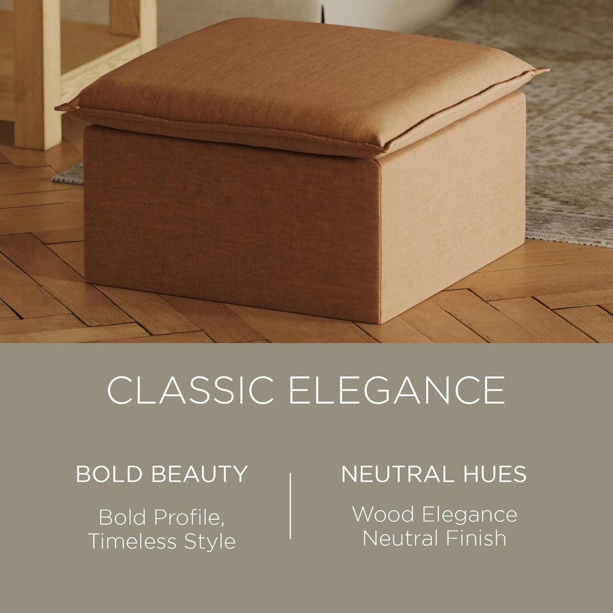 Maven Lane Claude Large Square Rustic Upholstered Ottoman Footrest Seat