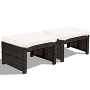 2-Piece Outdoor Rattan Ottoman Set with Cushions