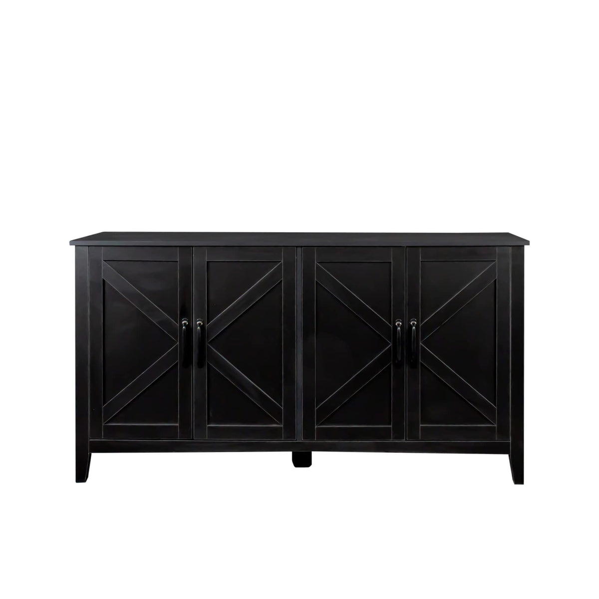 Goujxcy Wood Buffet Sideboard Server Storage Cabinet Console Table with 4 Doors Storage and Adjustable Shelves, 59'' Farmhouse Distressed Decorative Cabinet Cupboard for Entryway Kitchen Dining Room