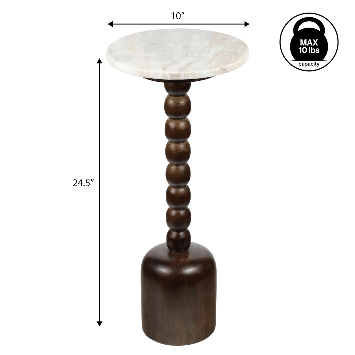 JONATHAN Y Turner 24.5" Round Marble Mango Wood Drink Table, Dark Brown