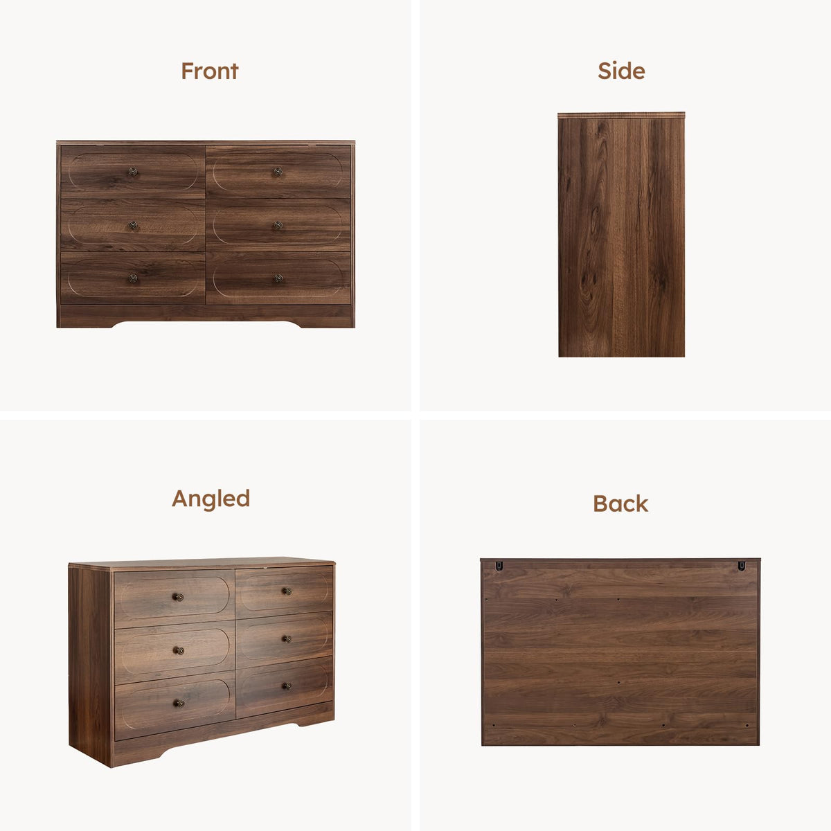 Walnut 6-Drawer Dresser