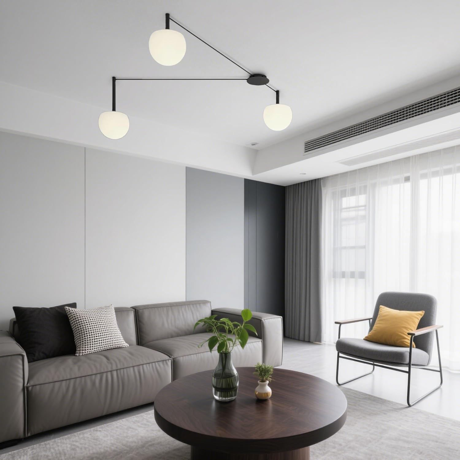 LINDUGUYI 3-Light Black Glass semi Embedded Ceiling Light Suitable for Living Rooms, bedrooms, corridors, Dining Rooms, Dining Rooms, Bubble Ball Ceiling Light (DIY Design is Available)