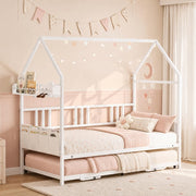 LIKIMIO Daybed with Trundle, House Shaped Twin Bed Frame,White