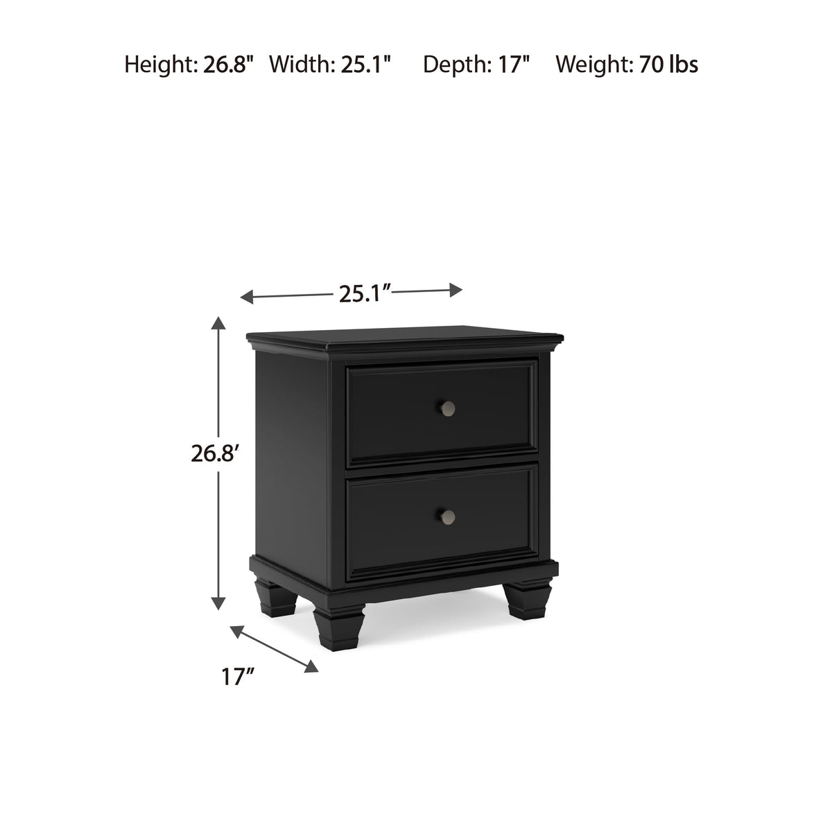 Black Two-Drawer Farmhouse Nightstand