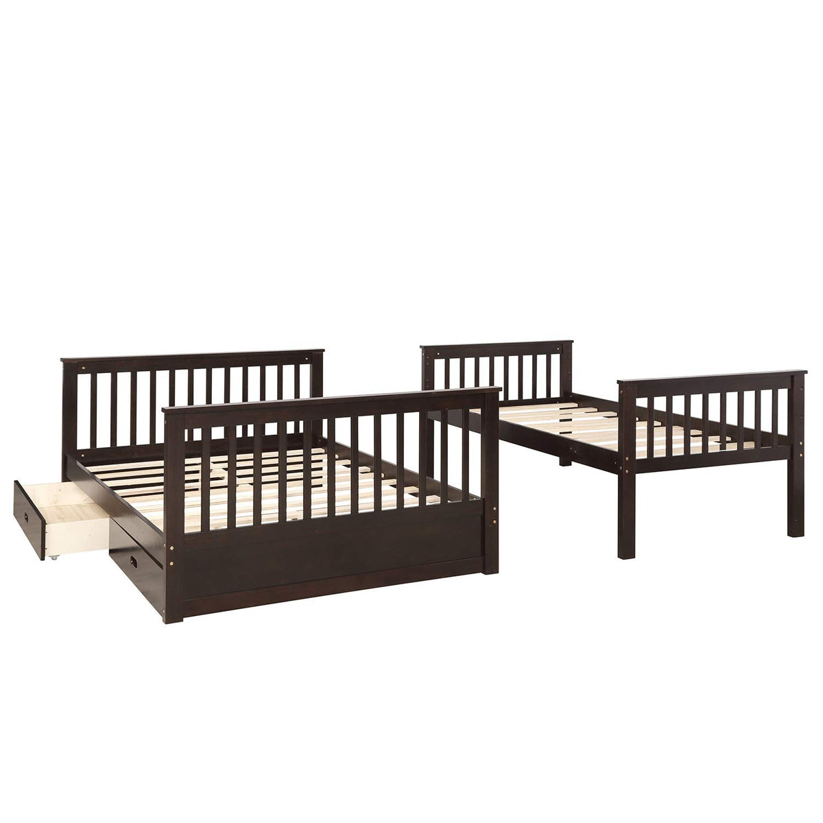 Harper & Bright Designs Twin Over Full Bunk Bed with Drawers and Ladder, Espresso