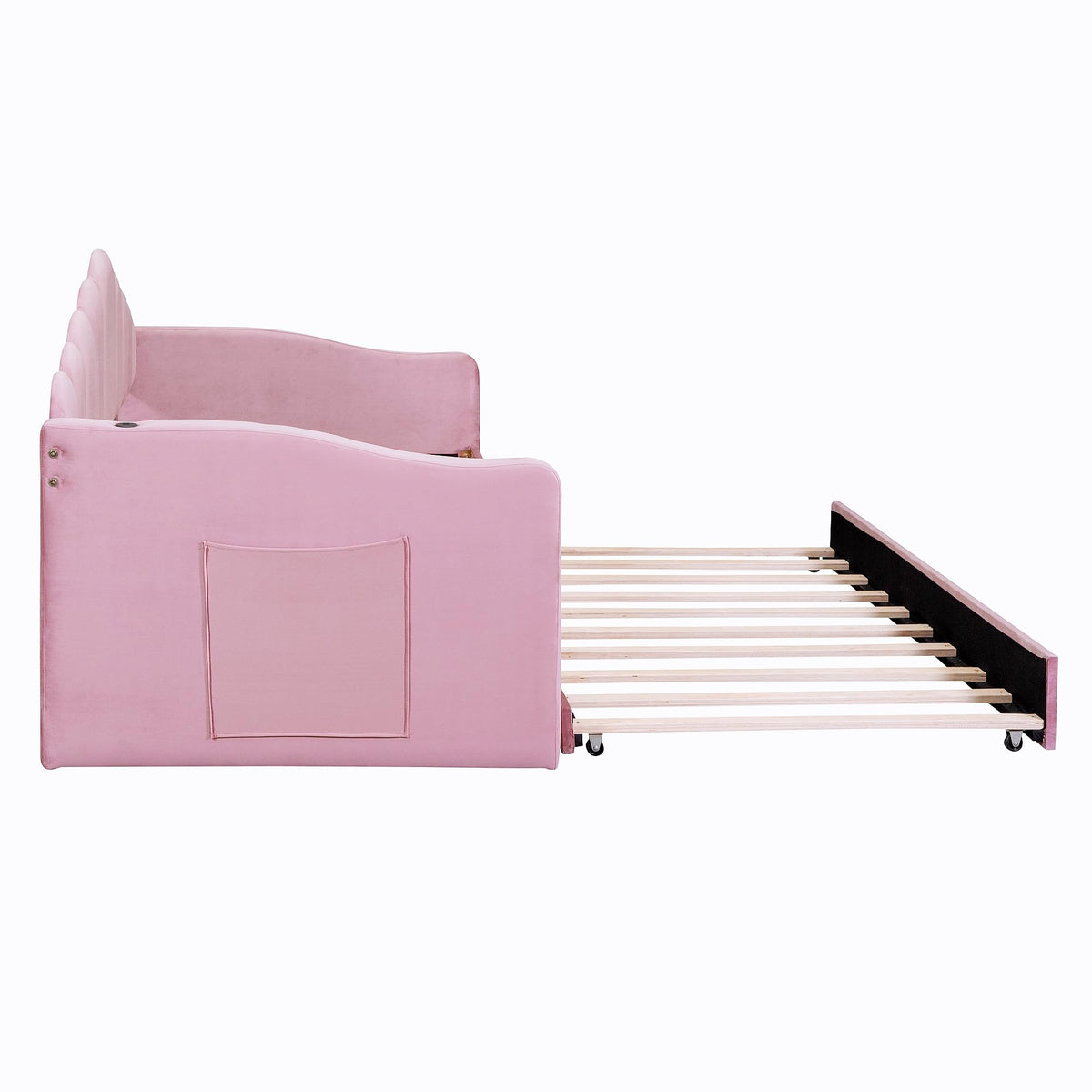 Merax Twin Daybed with Trundle, Upholstered Velvet Sofa Bed with Storage