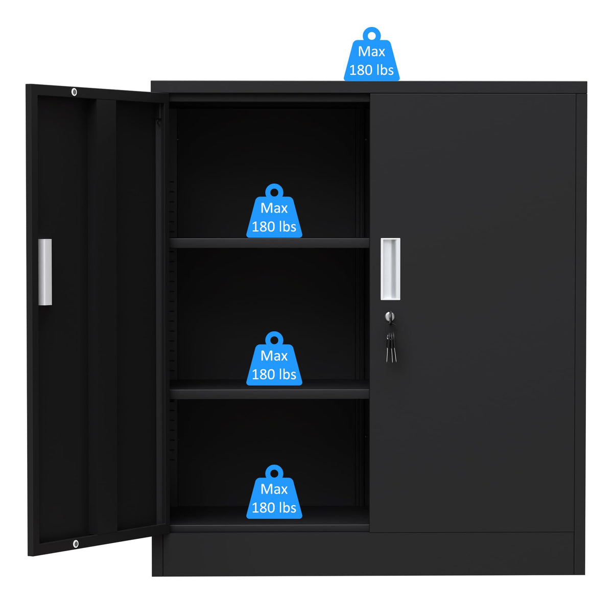iJINGUR Metal Storage Cabinet with Locking Doors, 36.22" H, Black