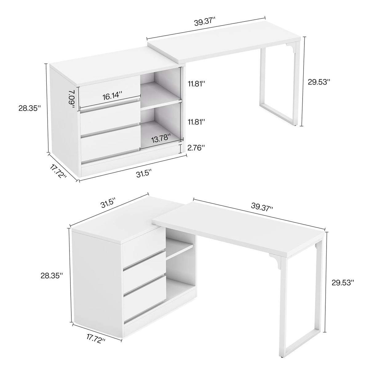 White Reversible L-Shaped Desk