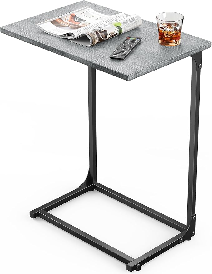 C-Shaped Sofa Side Table with Metal Frame