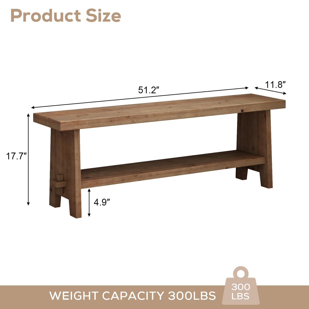 HOKYHOKY Wood Entryway Bench - 51.2" Farmhouse Long Storage Bench, Indoor