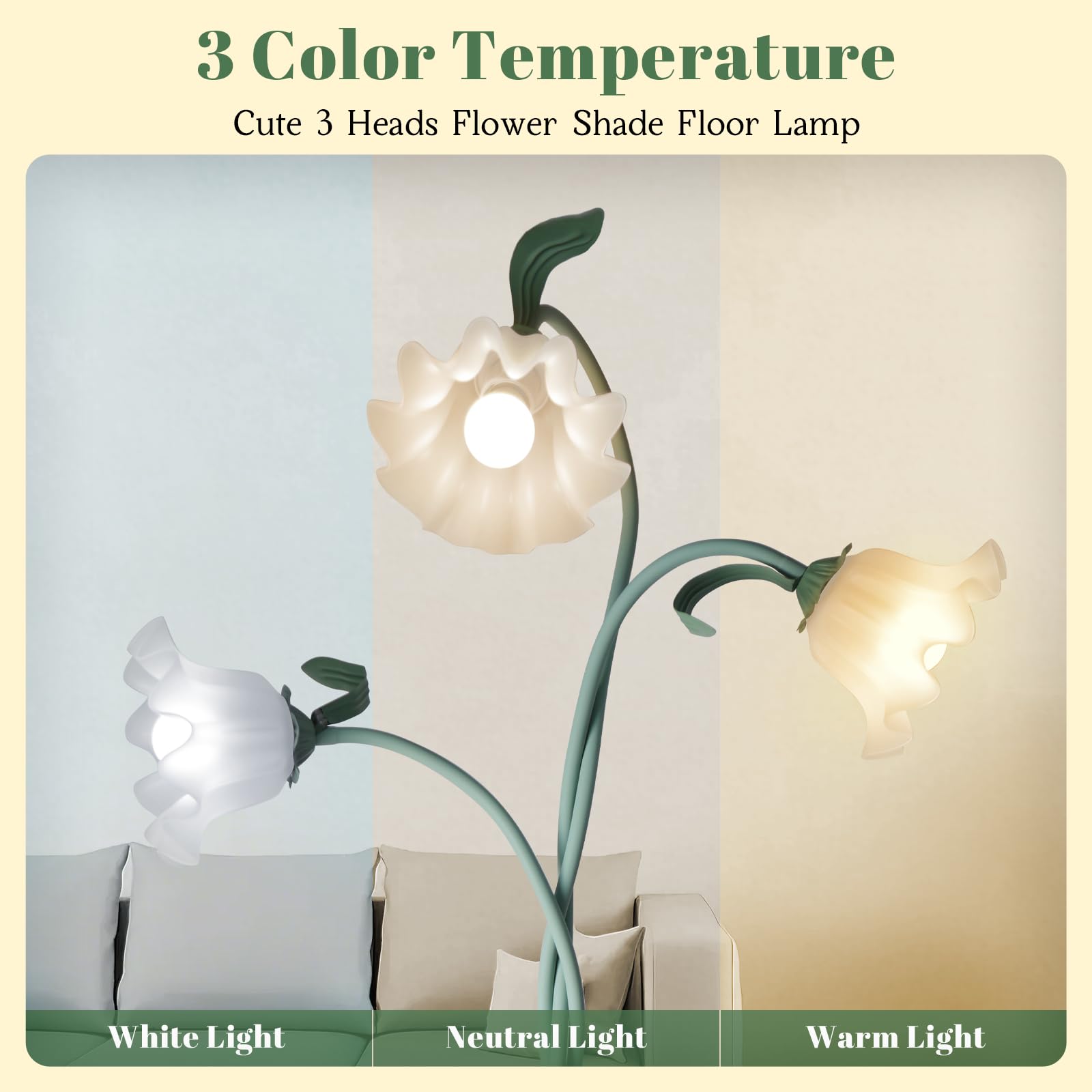 Gooseneck Floor Lamp with 3 Flower Shades